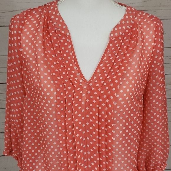 Alya, Orange & White Polka Dot Sheer Top-Small - Picture 2 of 7
